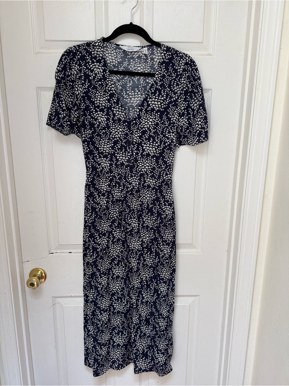 & Other Stories Navy Floral Midi Dress - Elegant V-Neck Summer Dress